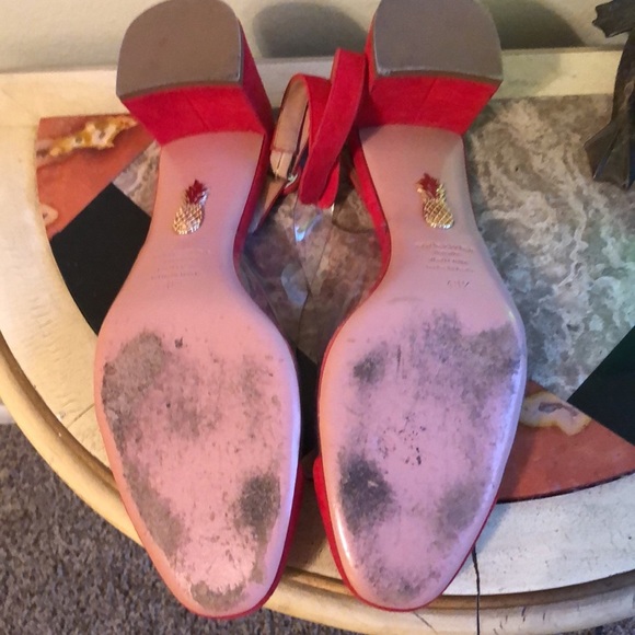 ❌SOLD❌Aquazzura Red Suede & PVC Slingback Block Heel (Size 40.5 IT) - Picture 12 of 13